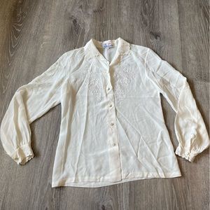 Jade Lantern Size 34 (Small) Cream Bell Sleeve Embellished Sheer Womens Blouse